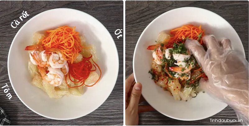 cach lam goi buoi tom muc kho