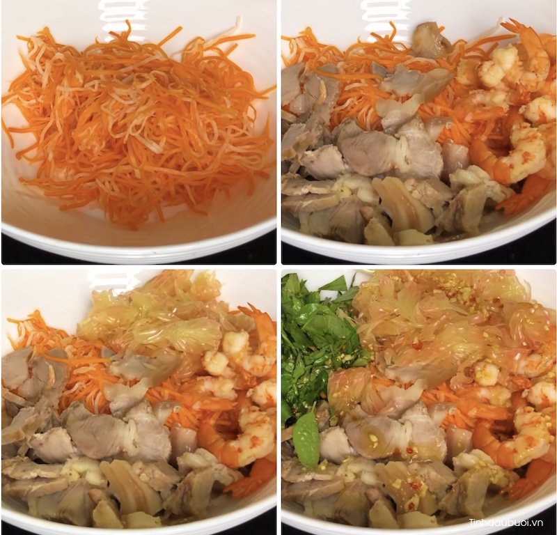 cach lam goi buoi tom thit chua ngot