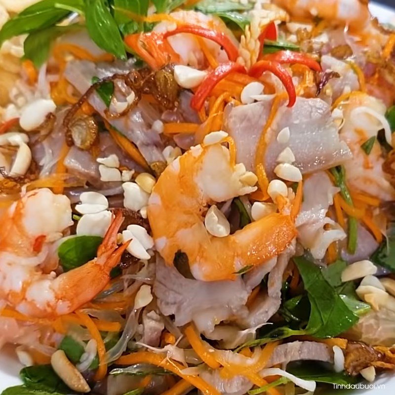 cach lam goi buoi tom thit chua ngot