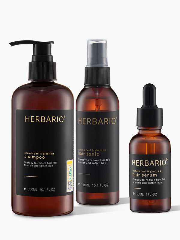 Bộ 3 sạch da đầu phục hồi tóc bồ kết & vỏ bưởi Herbario: Dầu gội + Serum mọc tóc + Nước xịt dưỡng